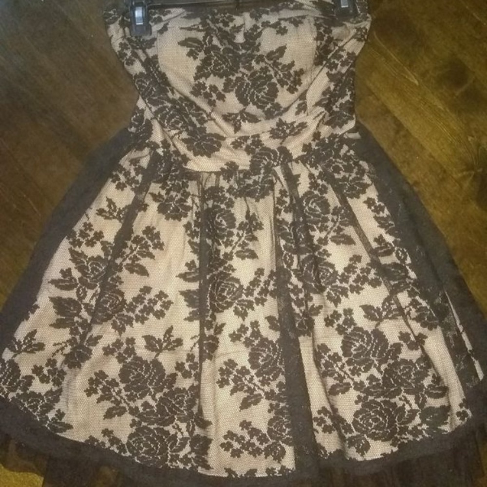 Black strapless lace dress